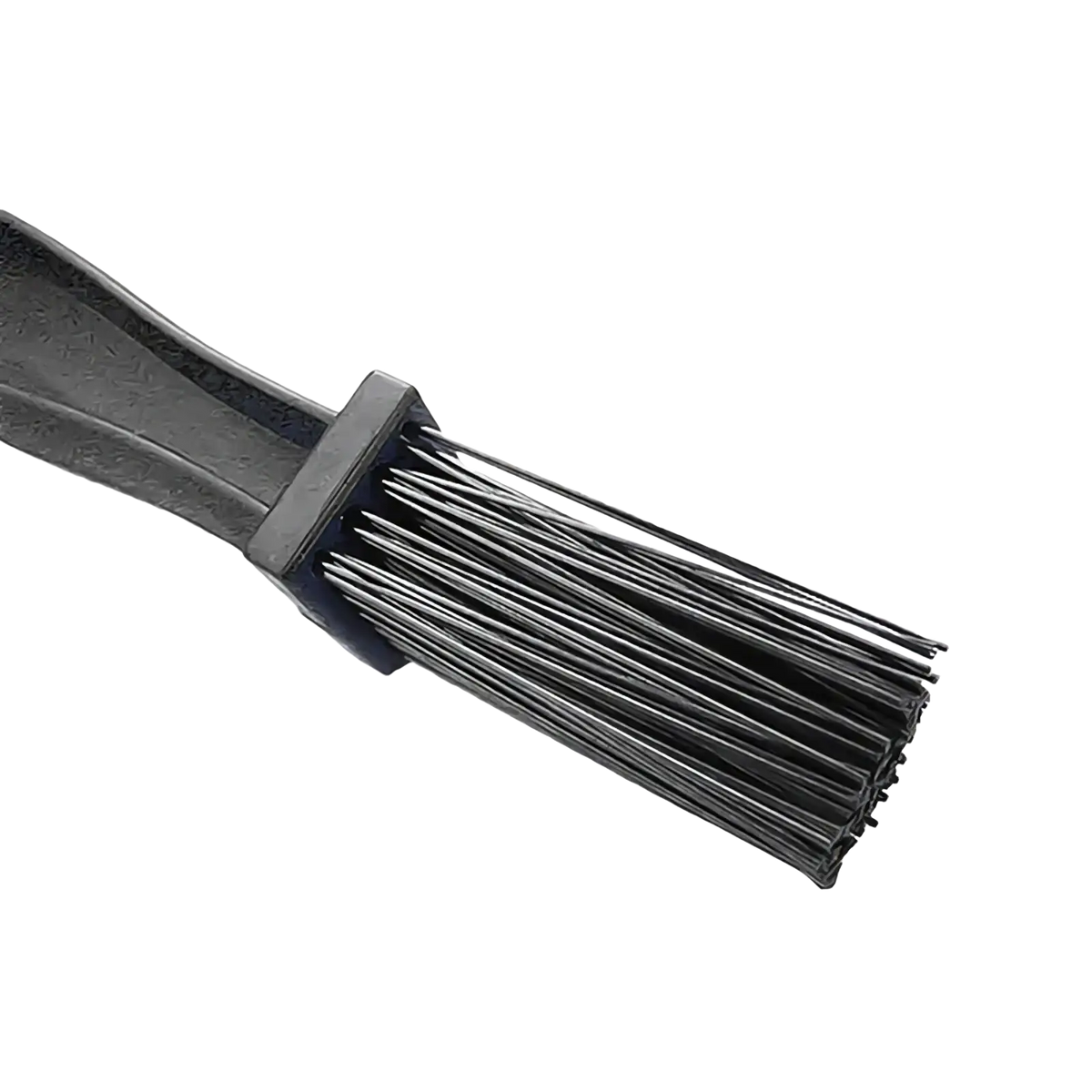Black plastic motorcycle chain brush cleaner tool with dense fine bristles for precise cleaning and maintenance