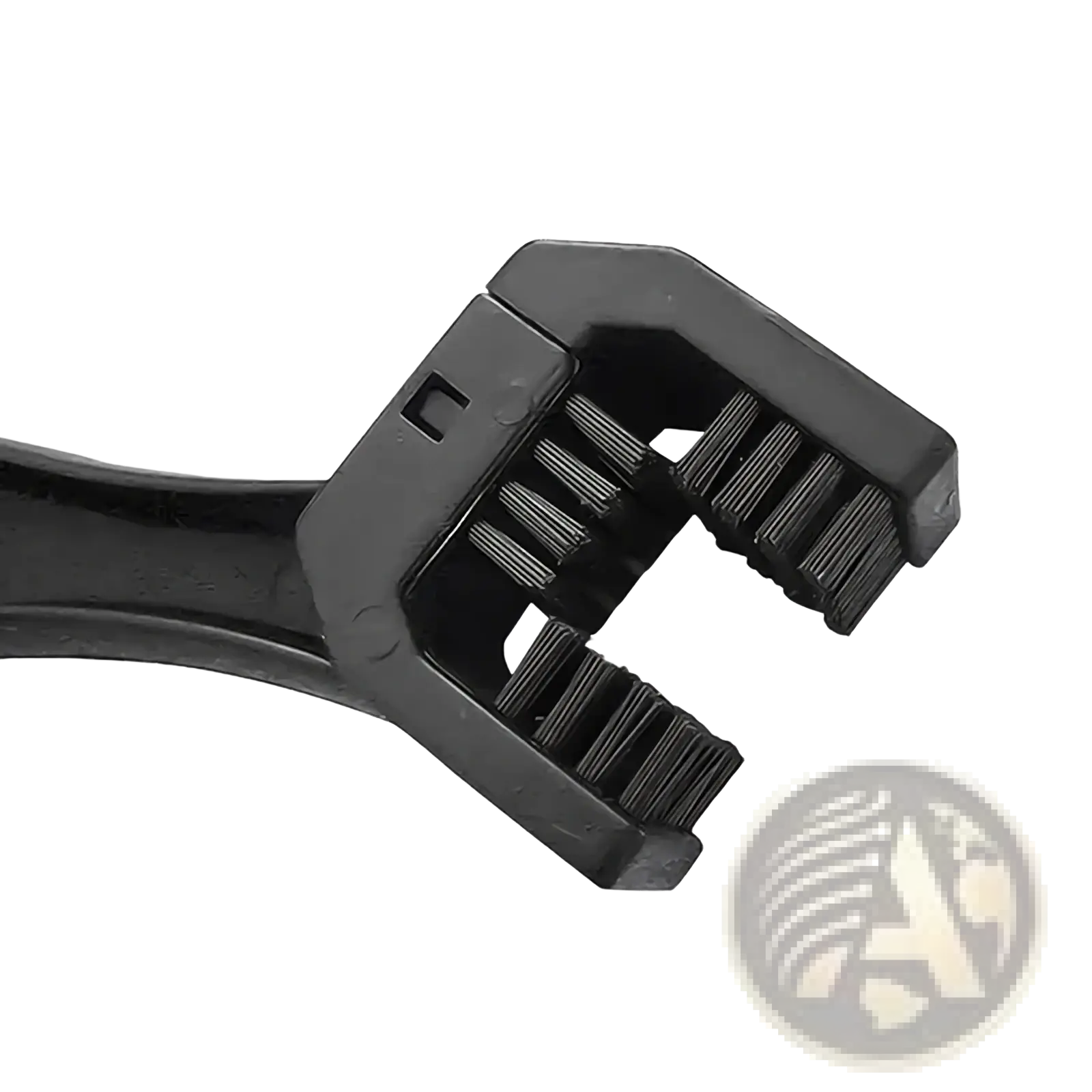 Black plastic motorcycle chain brush cleaner tool with dual-sided bristles for efficient chain cleaning