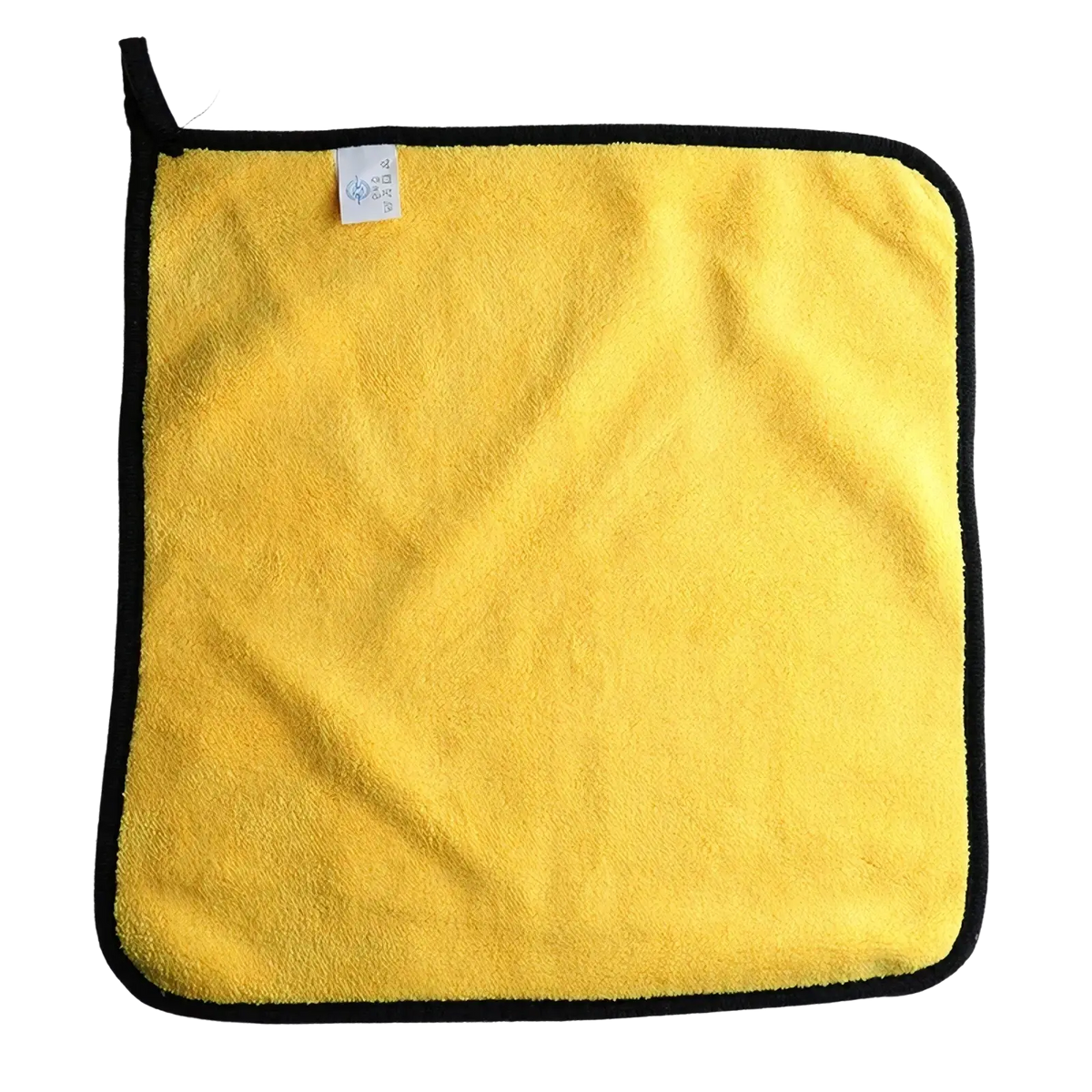 Bright yellow microfiber cleaning cloth with black border for motorcycle chain brush cleaner tool