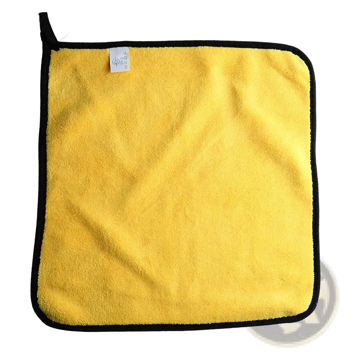Bright yellow microfiber cleaning cloth with black border for motorcycle chain brush cleaner tool