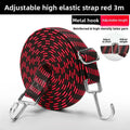 Red and black adjustable high elastic motorcycle luggage strap with metal hooks for bike and car roof racks