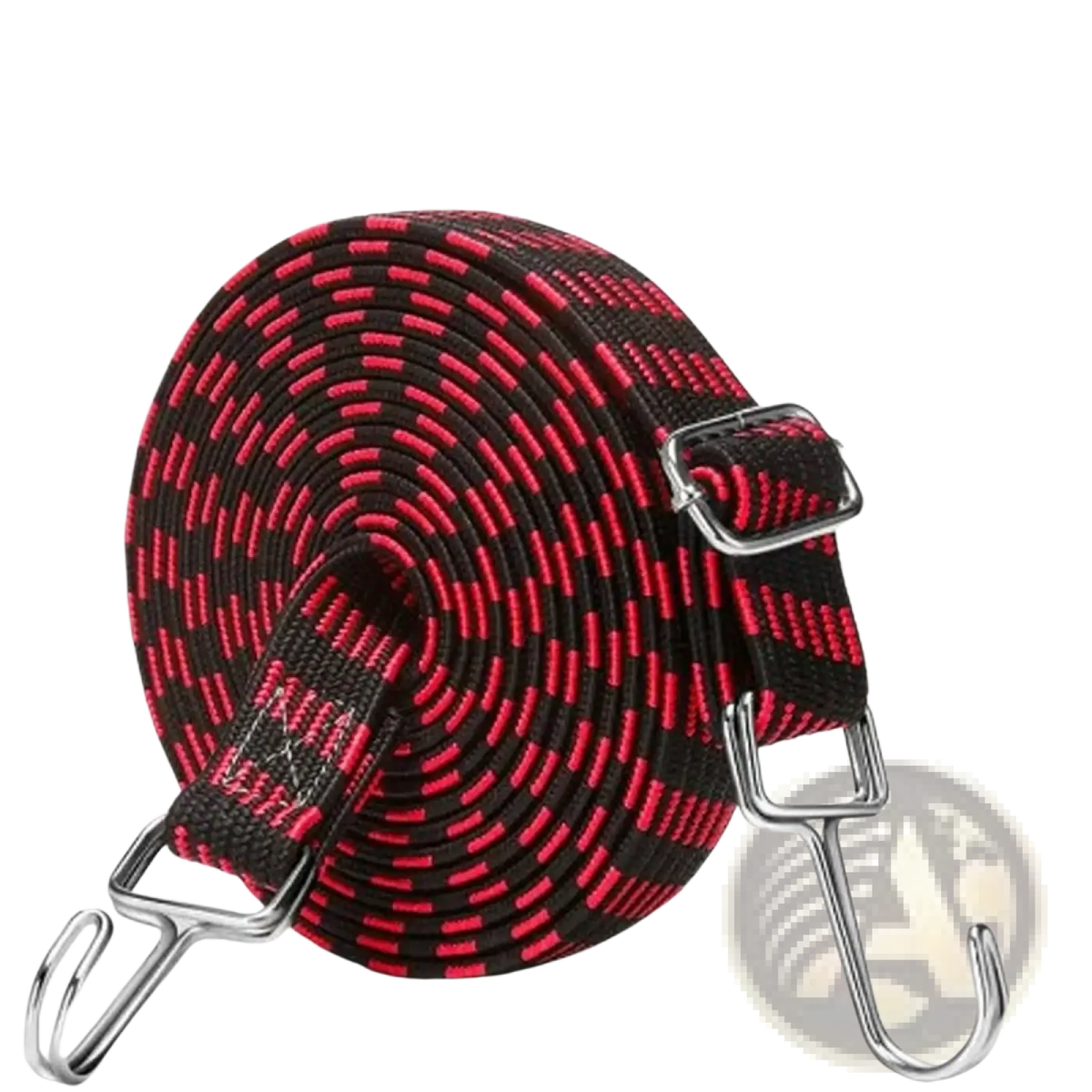 Red and black adjustable elastic motorcycle luggage straps with metal hooks and buckles for bike and car roof racks