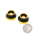 Gold and black motorcycle fork sliders with textured two-tone design for anti crash protection on front forks