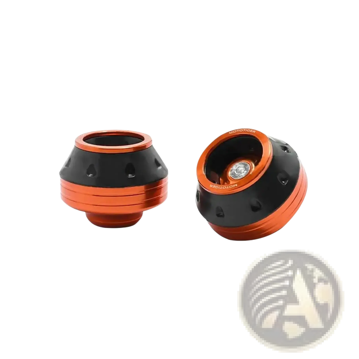 Orange and black motorcycle fork sliders anti crash protectors with sleek multi-layered front fork guard design
