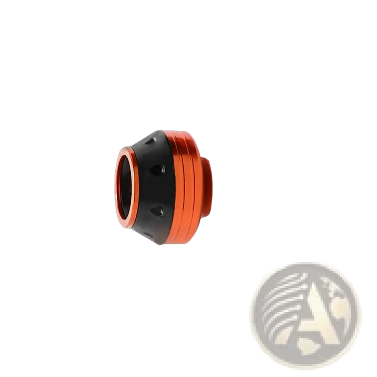 Orange and black metallic motorcycle fork sliders with a cylindrical design for anti crash protection