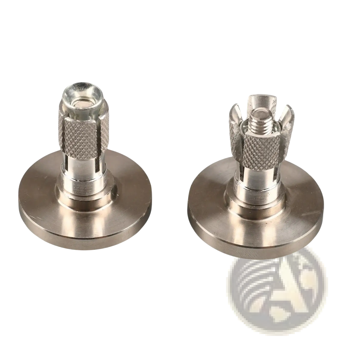 Silver metallic motorcycle handle end cap with textured knurled grip and circular wall-mounted bracket base