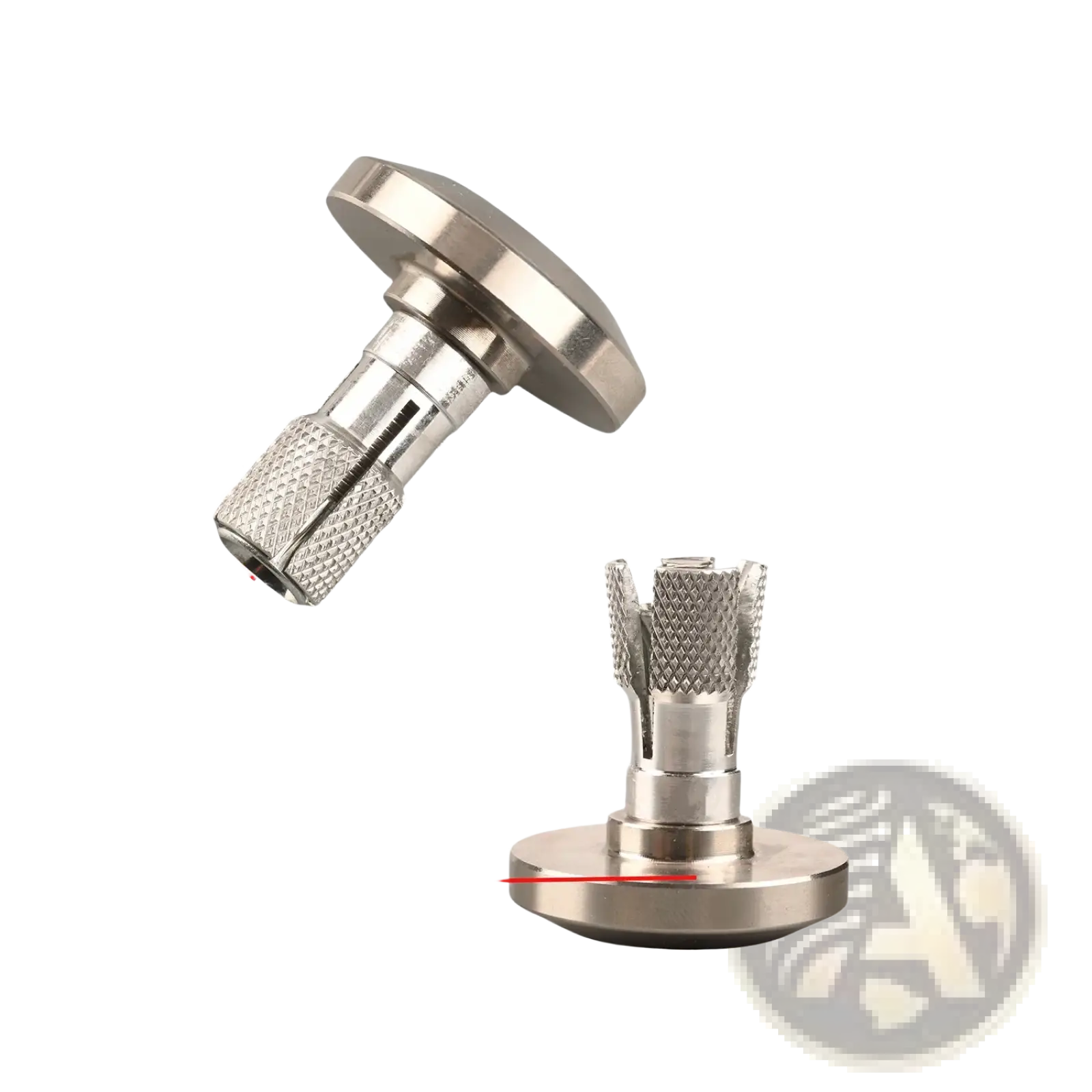 Silver metallic motorcycle handle end caps with knurled grip and precise dimensional markings for universal expansion plugs