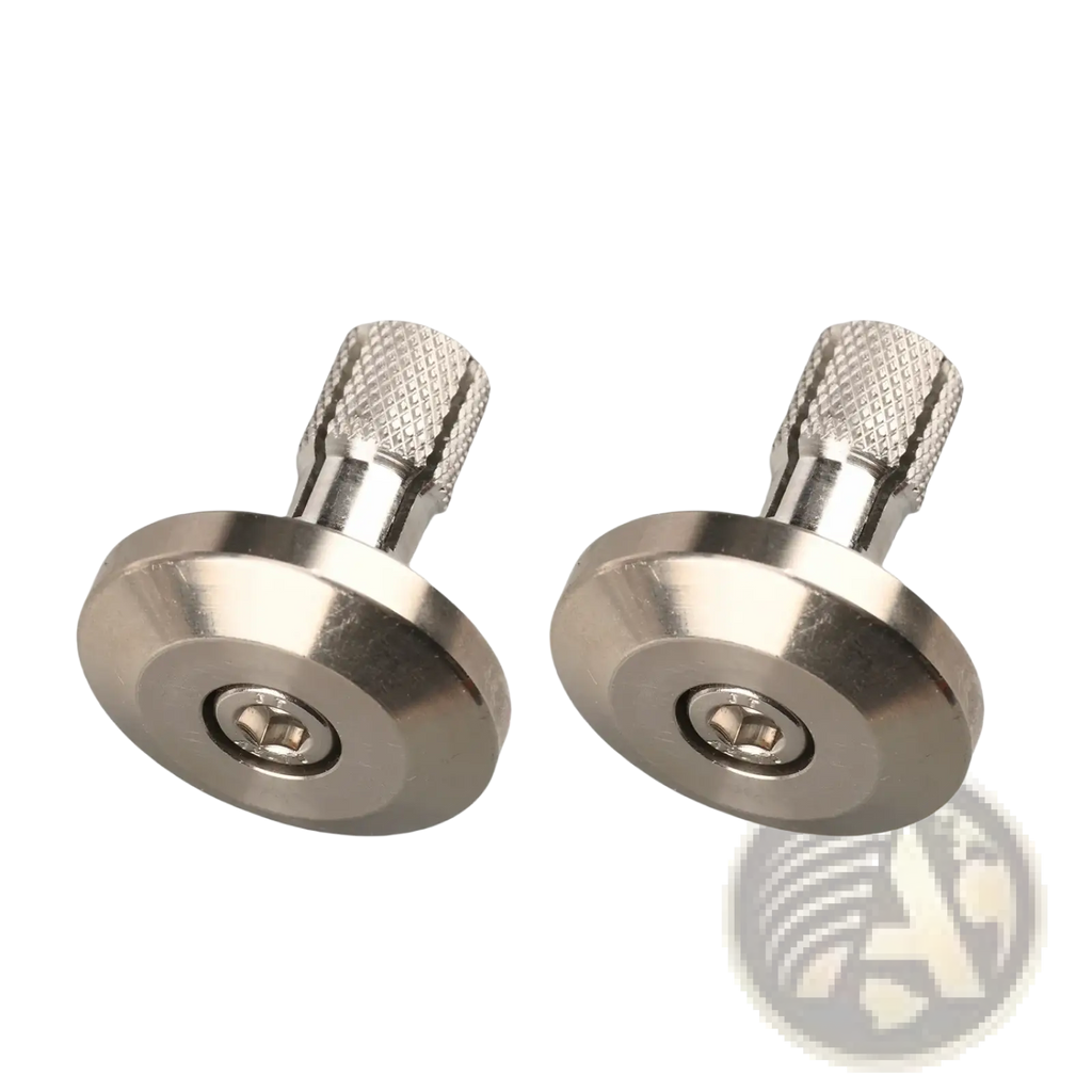 Motorcycle handle end caps universal expansion plugs are silver-toned adjustable metallic knobs with diamond-patterned tops