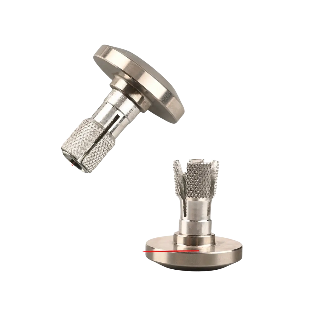 Silver metallic motorcycle handle end caps with knurled grip and precise dimensional markings for universal expansion plugs