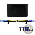 Blue and gold titanium motorcycle handlebar balance bar with black zippered carrying case for phone mount set
