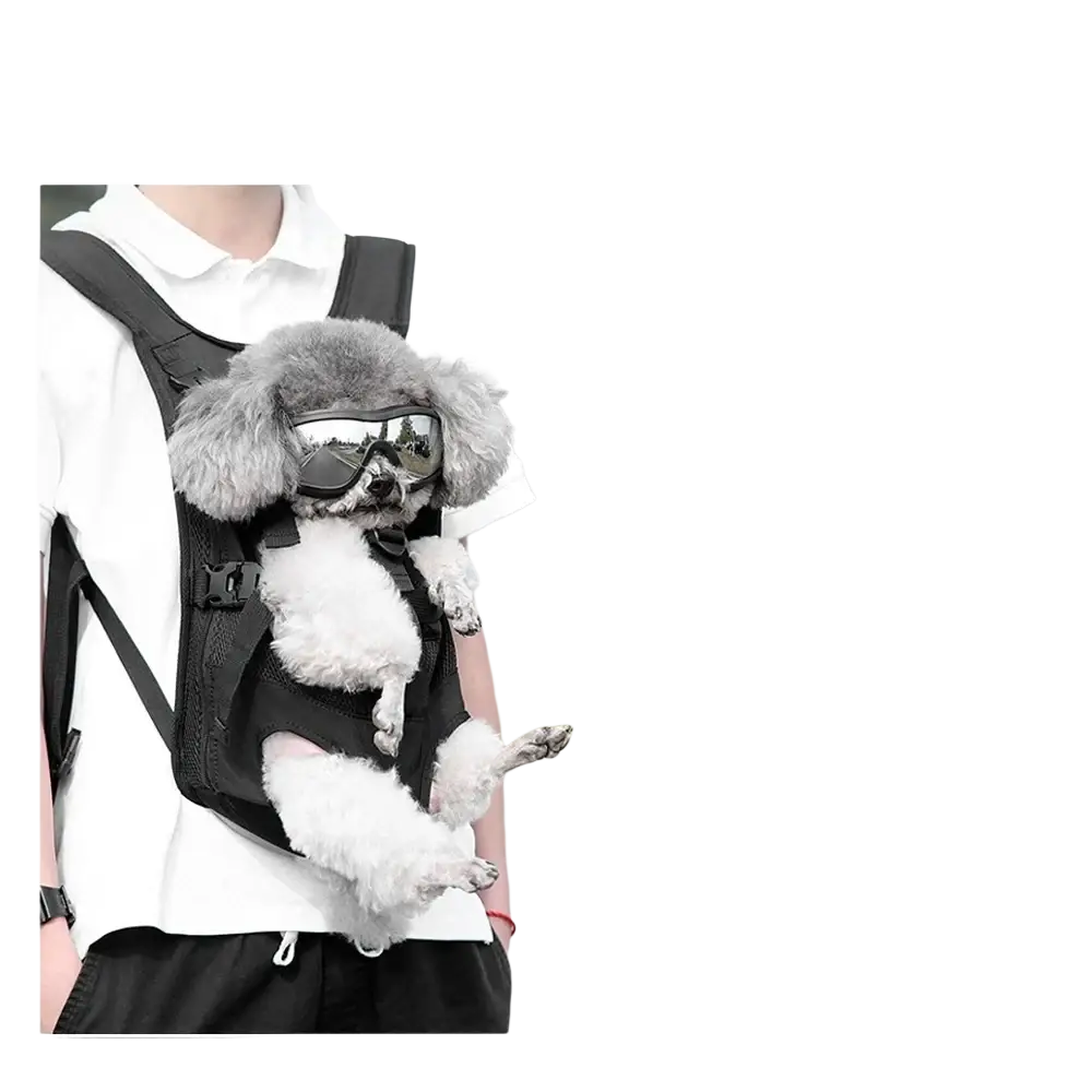 Black motorcycle pet carrier backpack with adjustable straps and front opening for suzuki v-strom and ducati multistrada