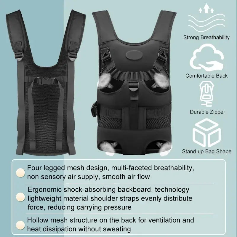 Black mesh motorcycle pet carrier backpack with adjustable straps and ventilation holes for suzuki v-strom use