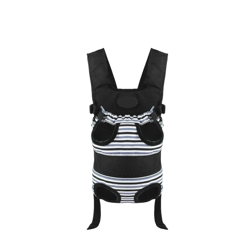 Black and white striped baby carrier with mesh panels and adjustable straps for infants 1-3kg in suzuki v-strom backpack