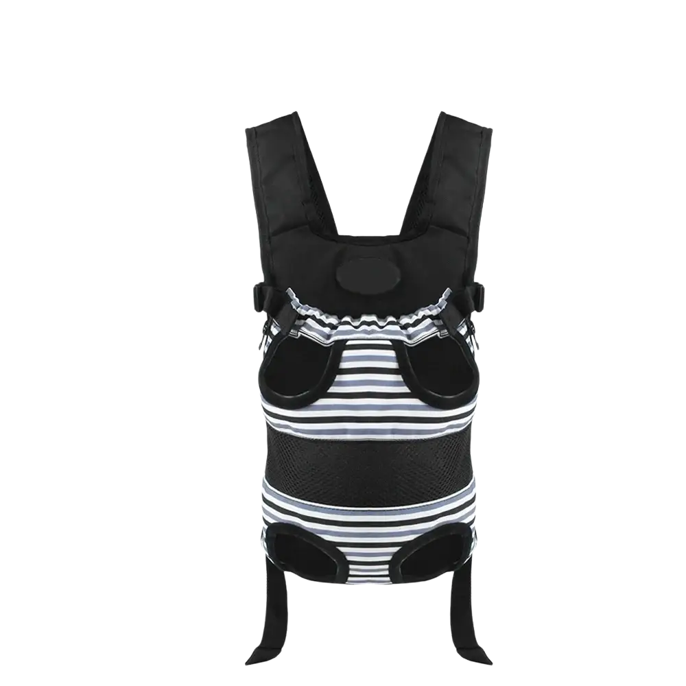 Black and white striped baby carrier with mesh panels and adjustable straps for infants fits suzuki v-strom backpacks