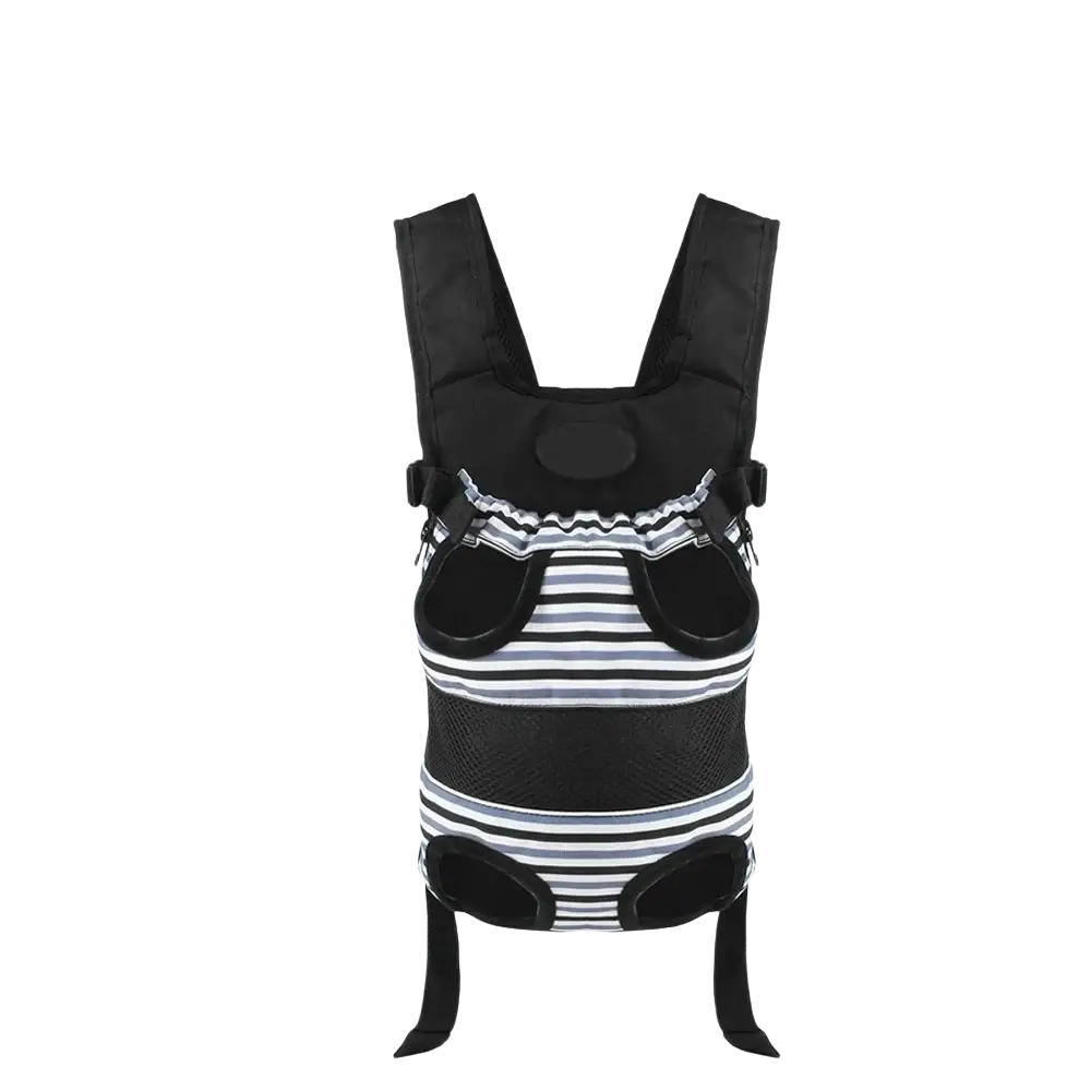 Black and white striped motorcycle pet carrier backpack with mesh panels for suzuki v-strom ducati scrambler riders