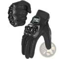 Black breathable motorcycle racing gloves with reinforced knuckle and finger padding shown from the back side