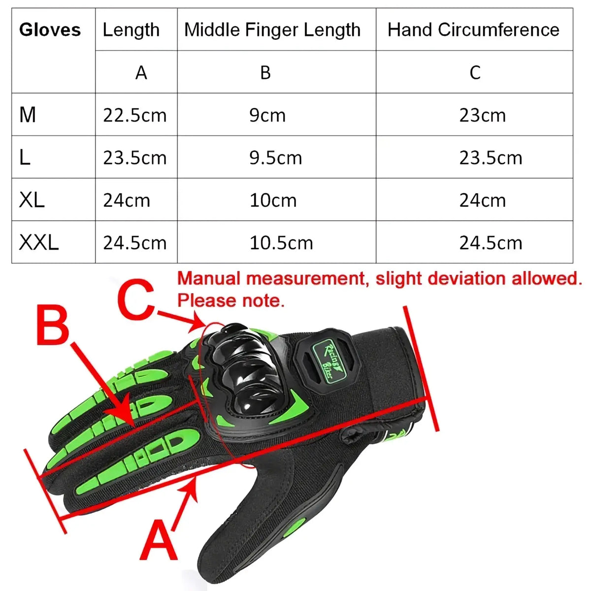 Black and neon green breathable motorcycle racing glove with reinforced knuckle protection back side view
