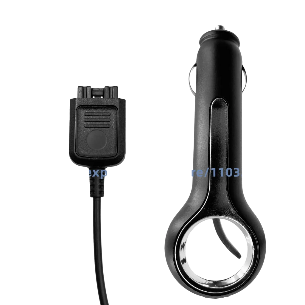 Black Motorola Mtp3100 Mtp3150 Mtp3250 car charger cable with sleek glossy finish and circular metallic accent at base