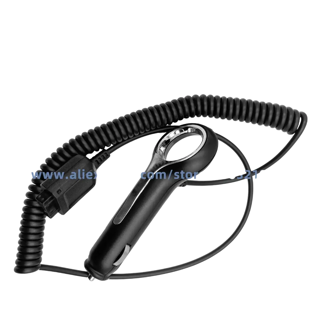Black coiled car charger cable with ergonomic handle and usb connector for motorola mtp3100 mtp3150 models