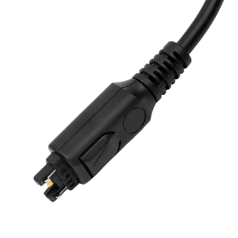 Black plastic Motorola mtp850 charging cable connector with gold-plated pins and textured grip for mtp850s models