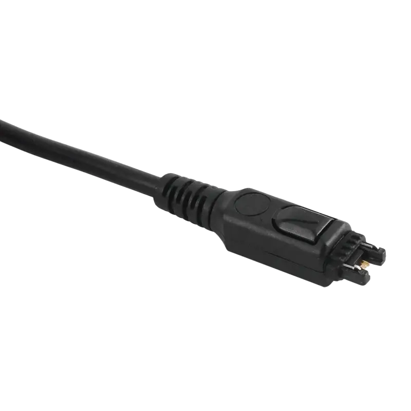 Black plastic charging cable connector with textured grip and gold pins for motorola mtp810 mtp750 mtp850s