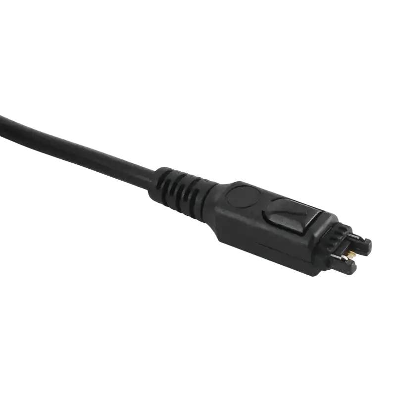 Black Motorola mtp850s mtp810 mtp750 charging cable with molded plastic housing and gold-plated optical audio connector pins