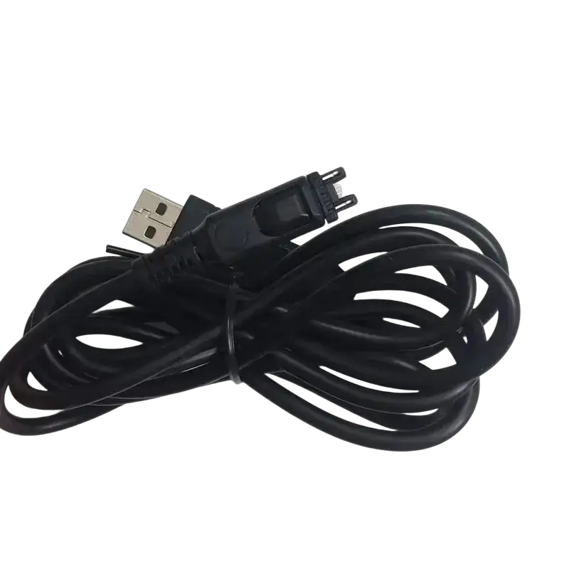 Black usb charging cable with standard usb-a and proprietary 3.5mm audio jack for motorola mtp850s mtp810 mtp750 models