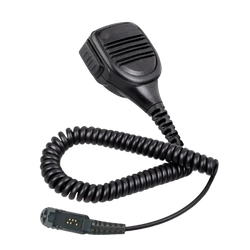 Black plastic handheld speaker microphone with coiled cord and connector for Motorola Pmmn4076a use