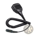 Black plastic handheld speaker microphone with coiled cord and connector for Motorola Pmmn4076a use