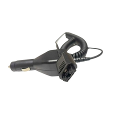 Black motorola tetra mtp3150 car charger with coiled cable and rectangular adapter head for 12v use