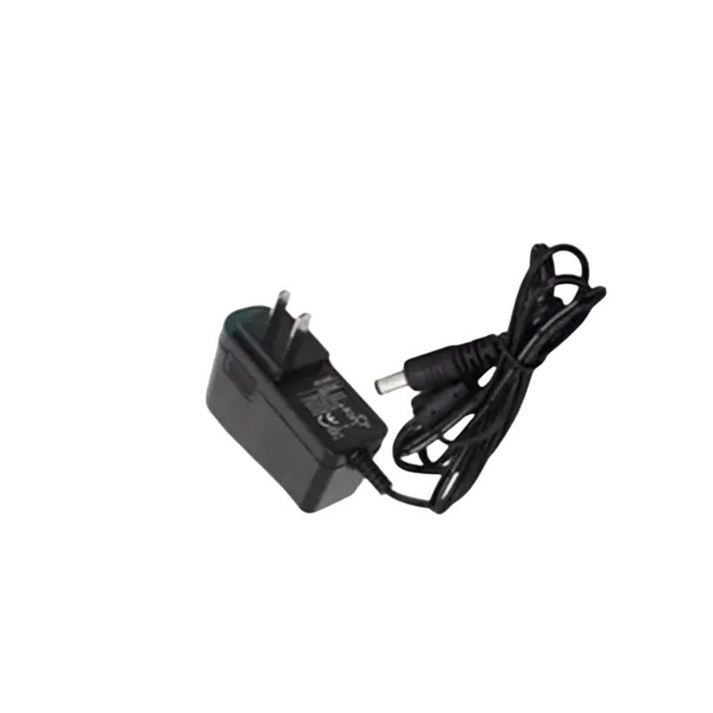 Black plastic Motorola Walkie Talkie desktop charger US power adapter with coiled cable and cylindrical connector