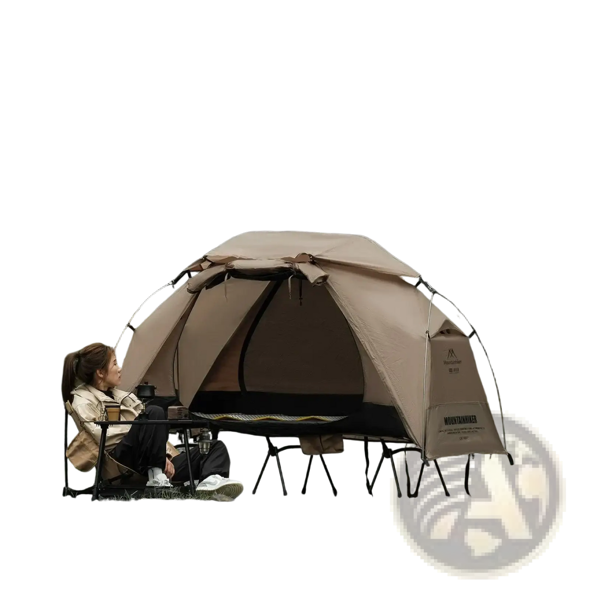 Beige mountainhiker camping cot tent with sleek lightweight design and breathable fabric for outdoor use