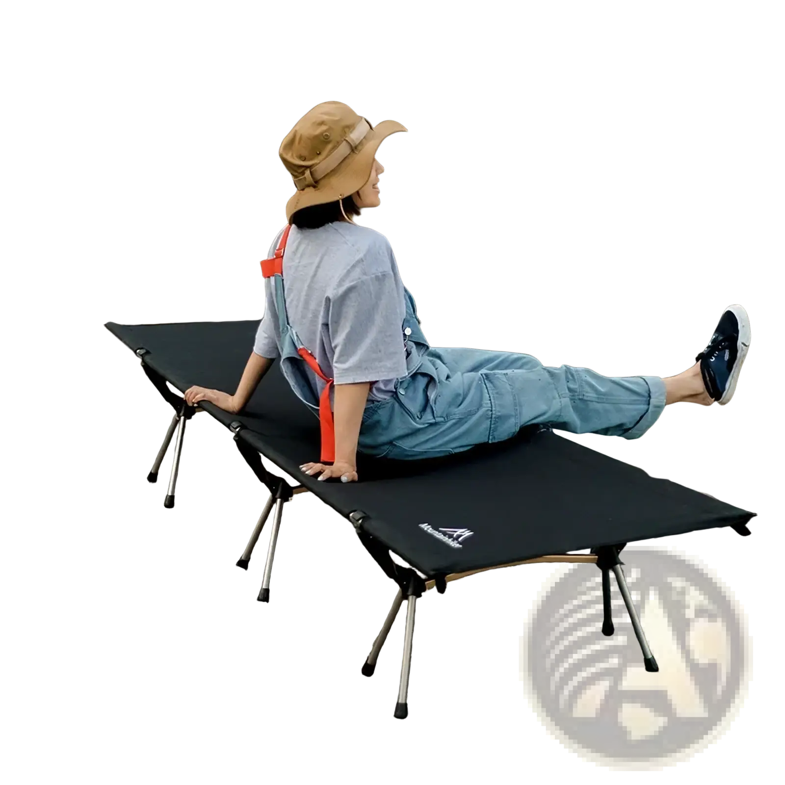 Mountainhiker foldable camping cot with black fabric silver metal legs and orange straps for portable outdoor sleeping