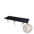 Black foldable camping cot with sleek lightweight design and sturdy metal legs by Mountainhiker for portable sleep use