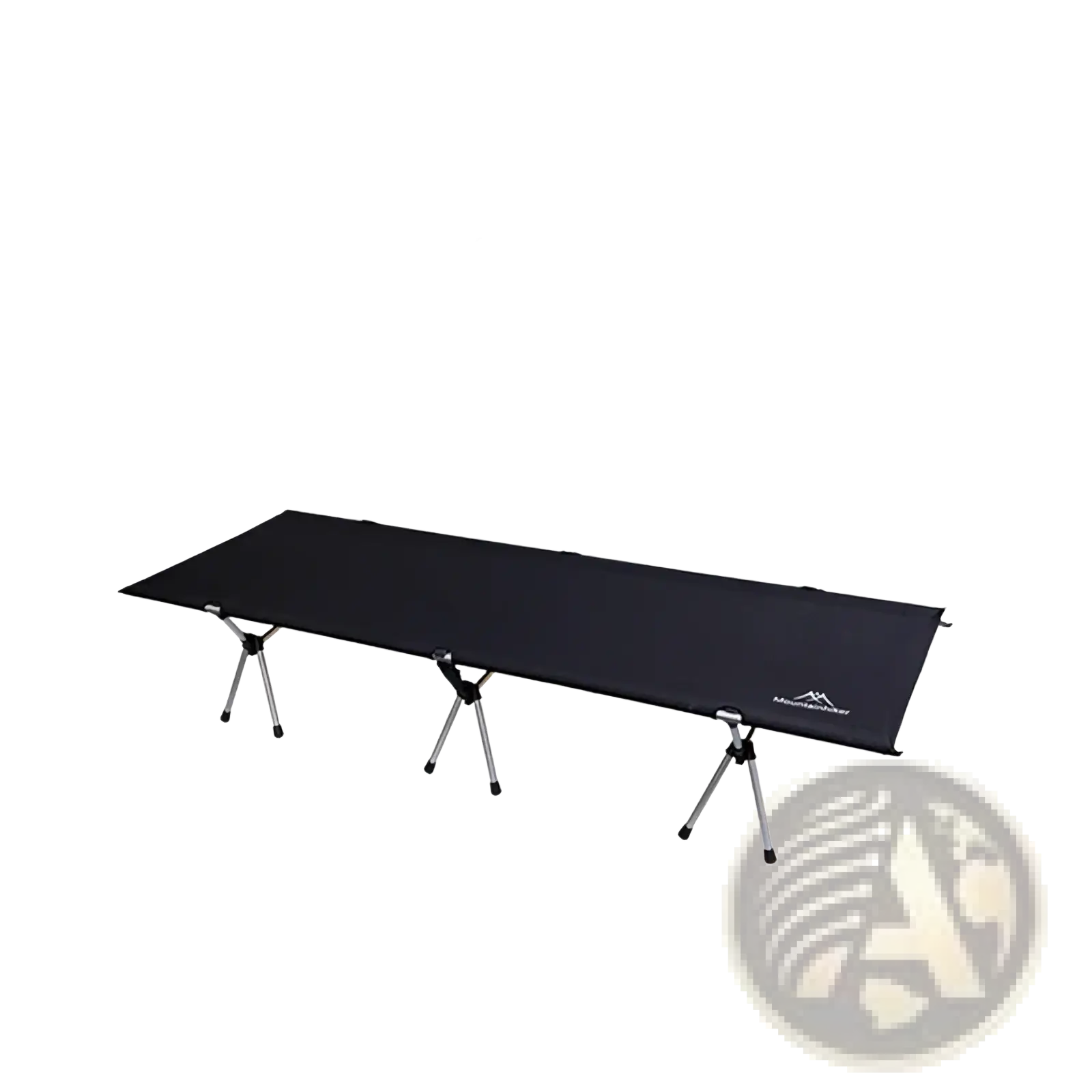 Black foldable camping cot with sleek lightweight design and sturdy metal legs by Mountainhiker for portable sleep use
