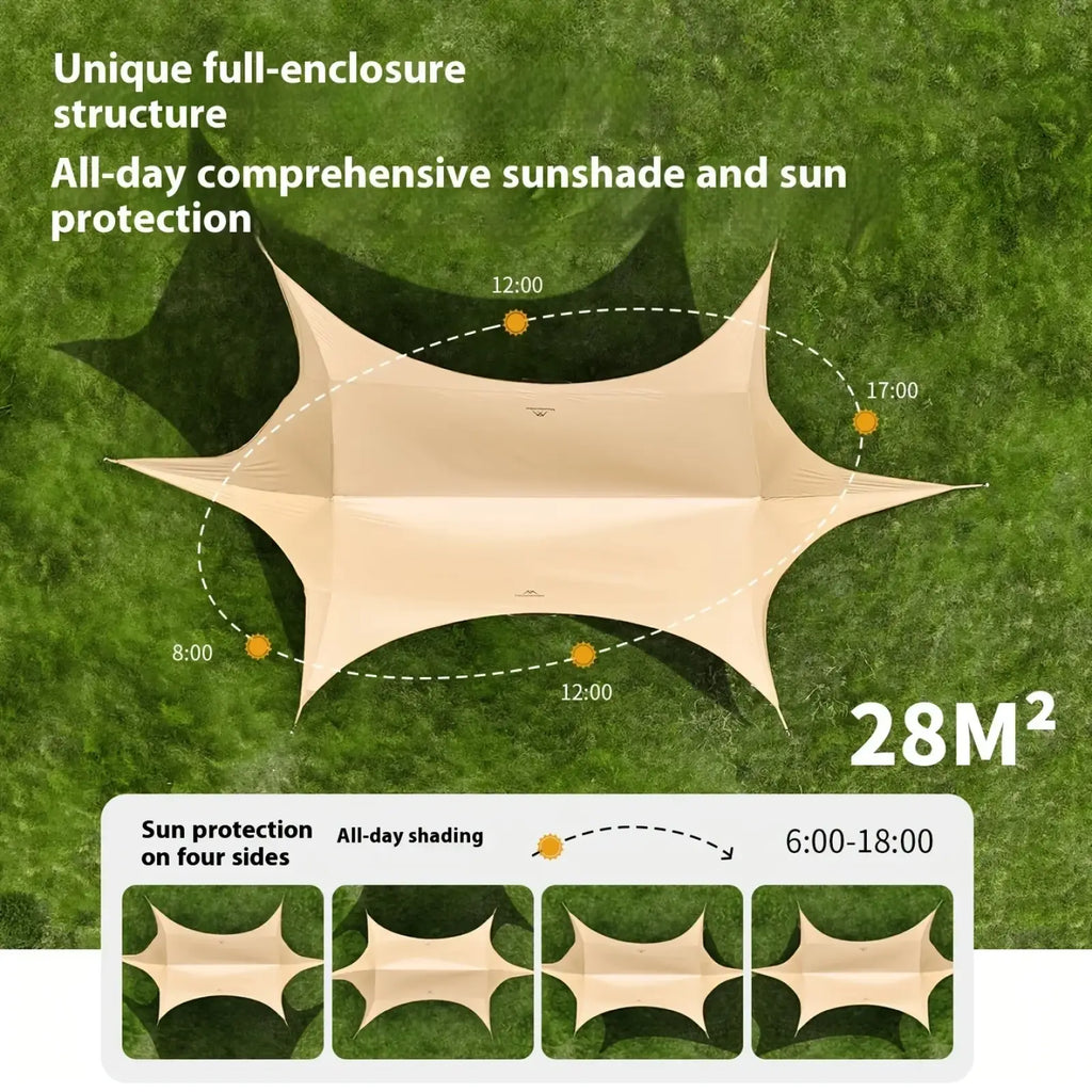 Beige mountainhiker large outdoor sunshade canopy tent with 28 sqm star-shaped design for full sun protection