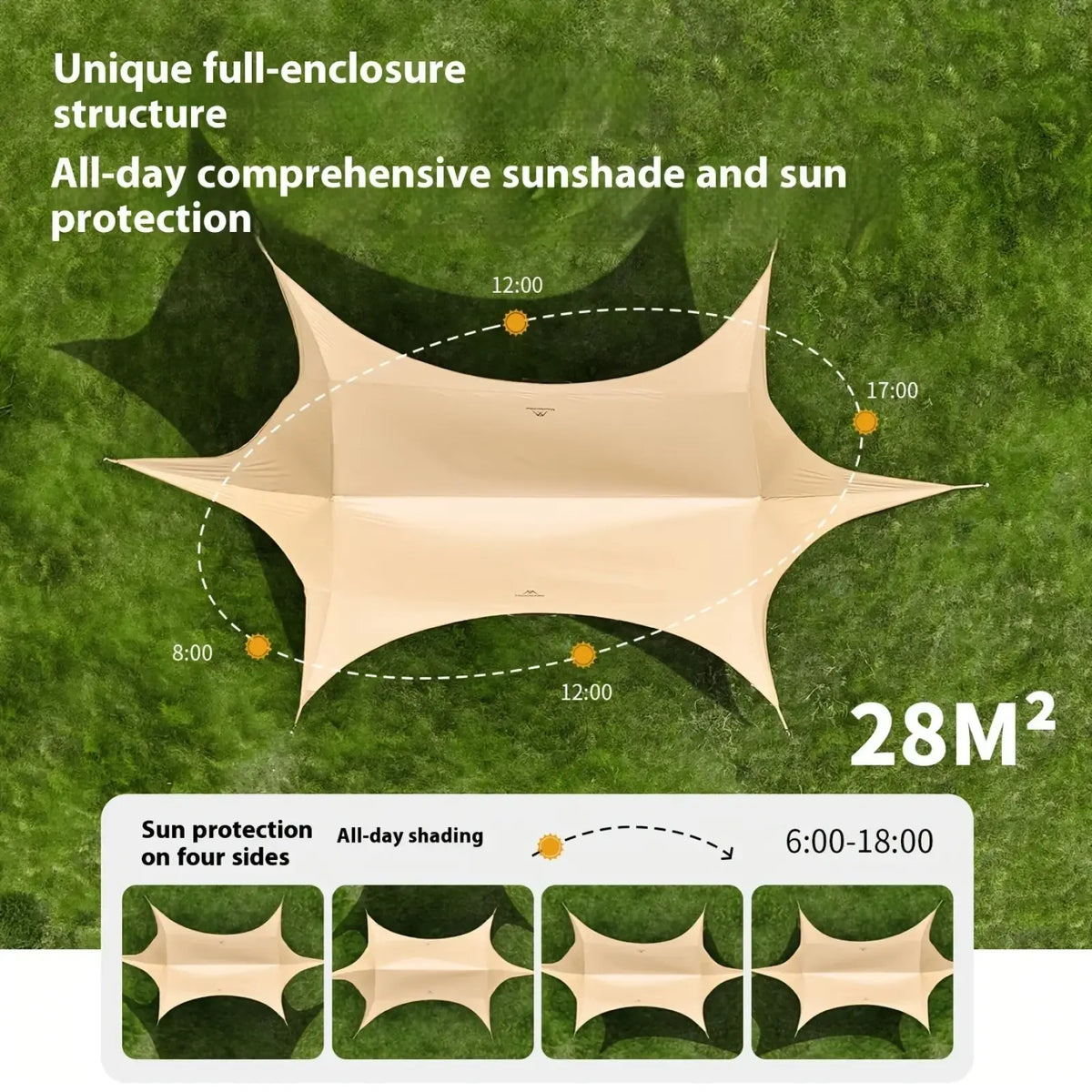 Beige mountainhiker large outdoor sunshade canopy tent with 28 sqm star-shaped design for full sun protection
