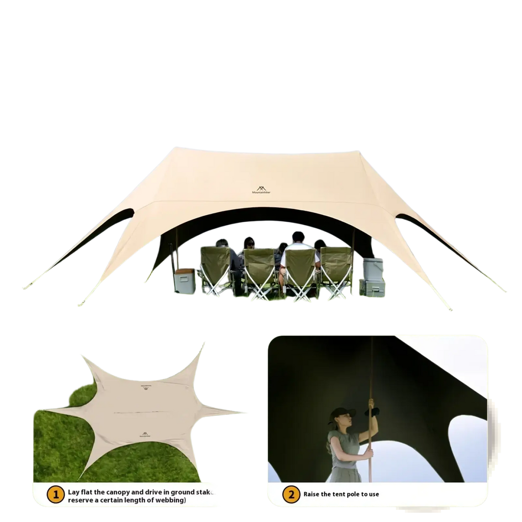 Beige and black star-shaped mountainhiker large outdoor sunshade canopy tent with minimalist design and durable material