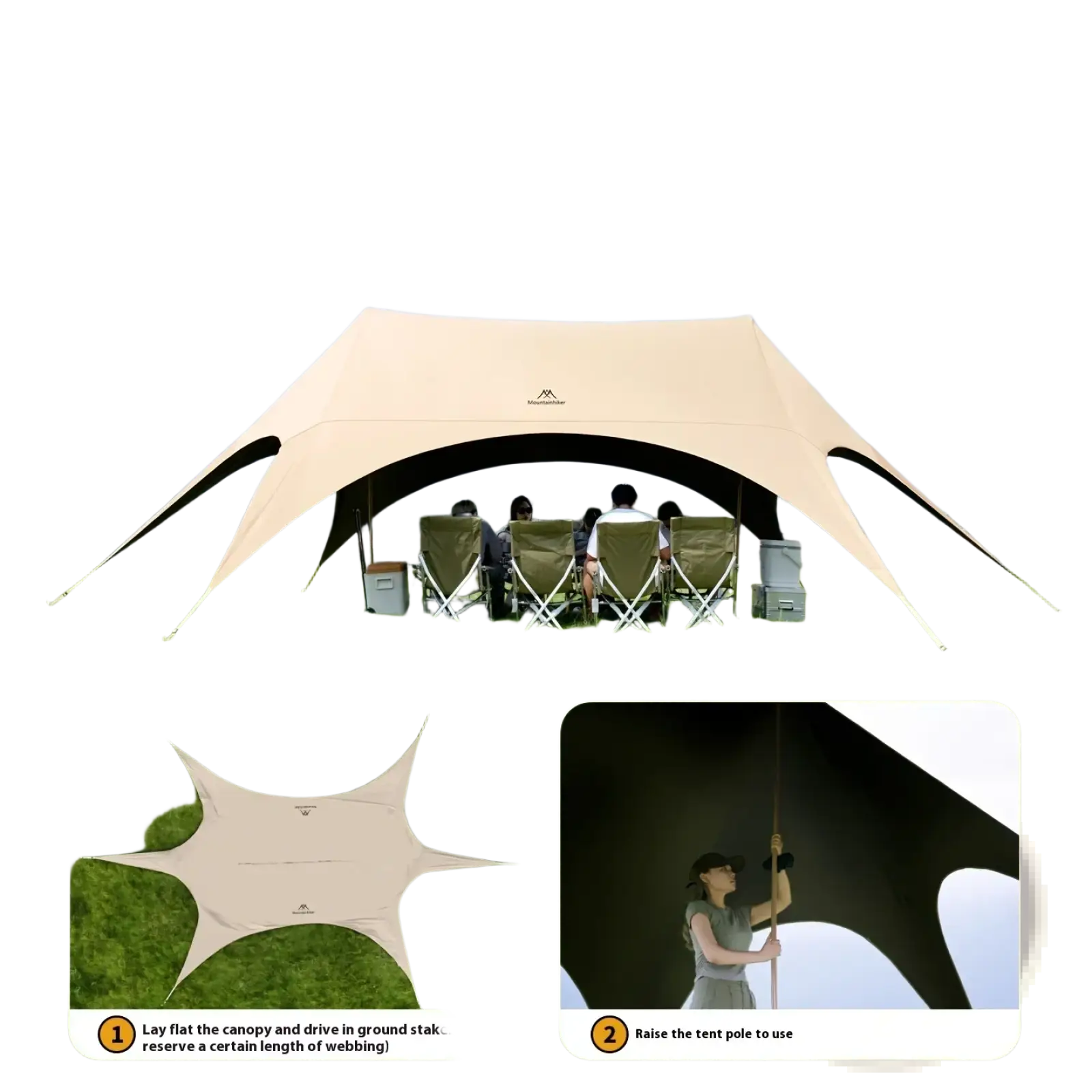 Beige and black star-shaped mountainhiker large outdoor sunshade canopy tent with minimalist design and durable material