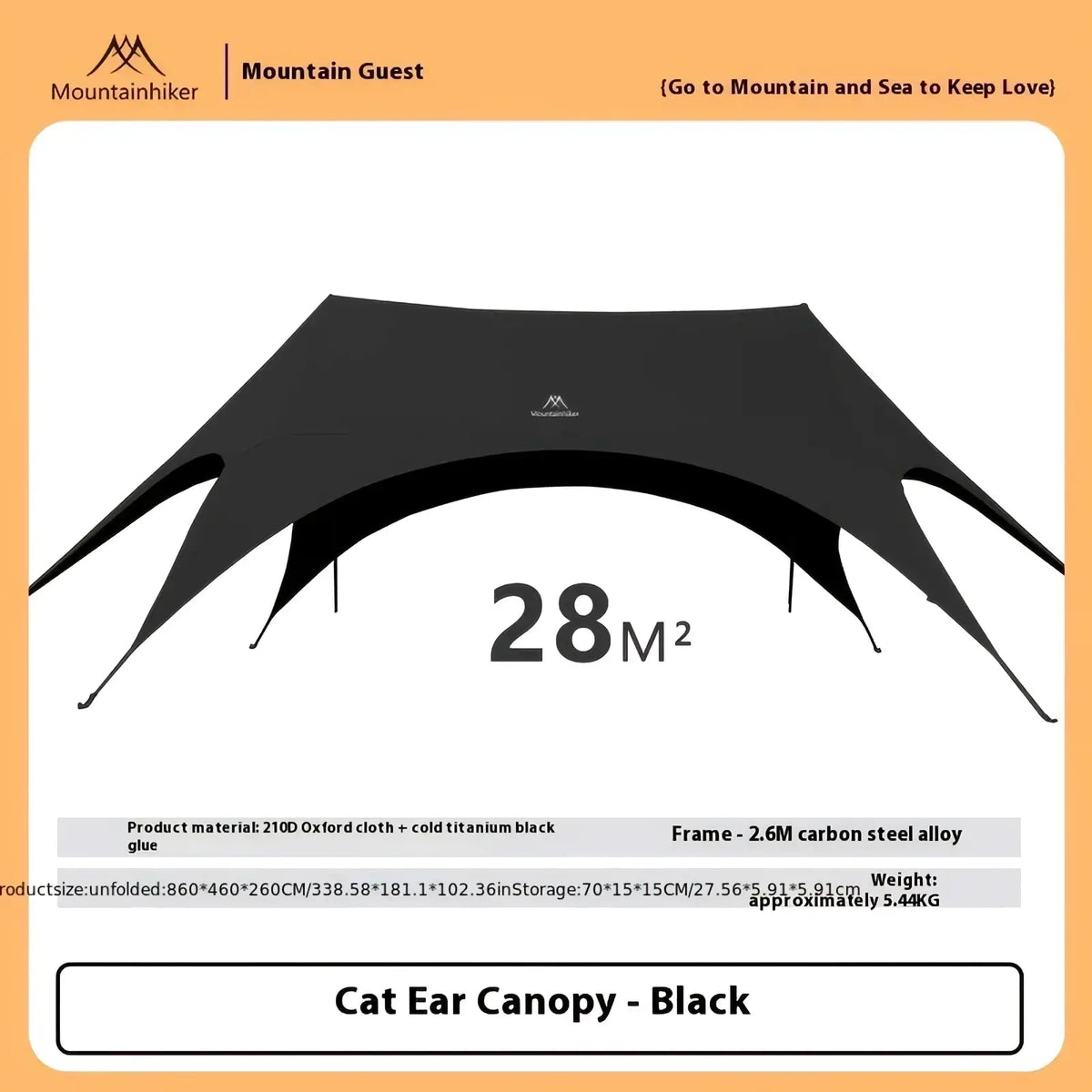 Black cat ear canopy of mountainhiker large outdoor sunshade tent in black 210d oxford cloth with carbon steel frame