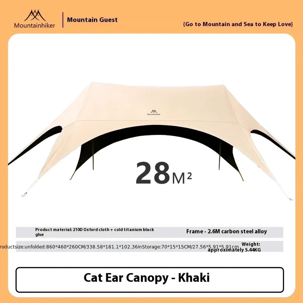 Khaki-colored mountainhiker large outdoor sunshade canopy tent made from 210d oxford cloth with titanium black frame