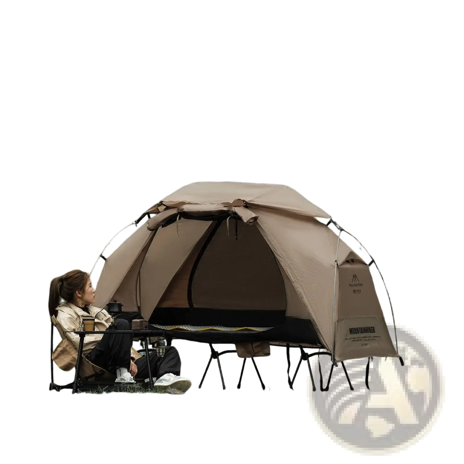 Beige mountainhiker single person waterproof camp bed tent with sleek lightweight design and breathable fabric
