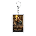 Silver metal keychain with rectangular acrylic charm featuring the official Mad Max 2 movie poster design