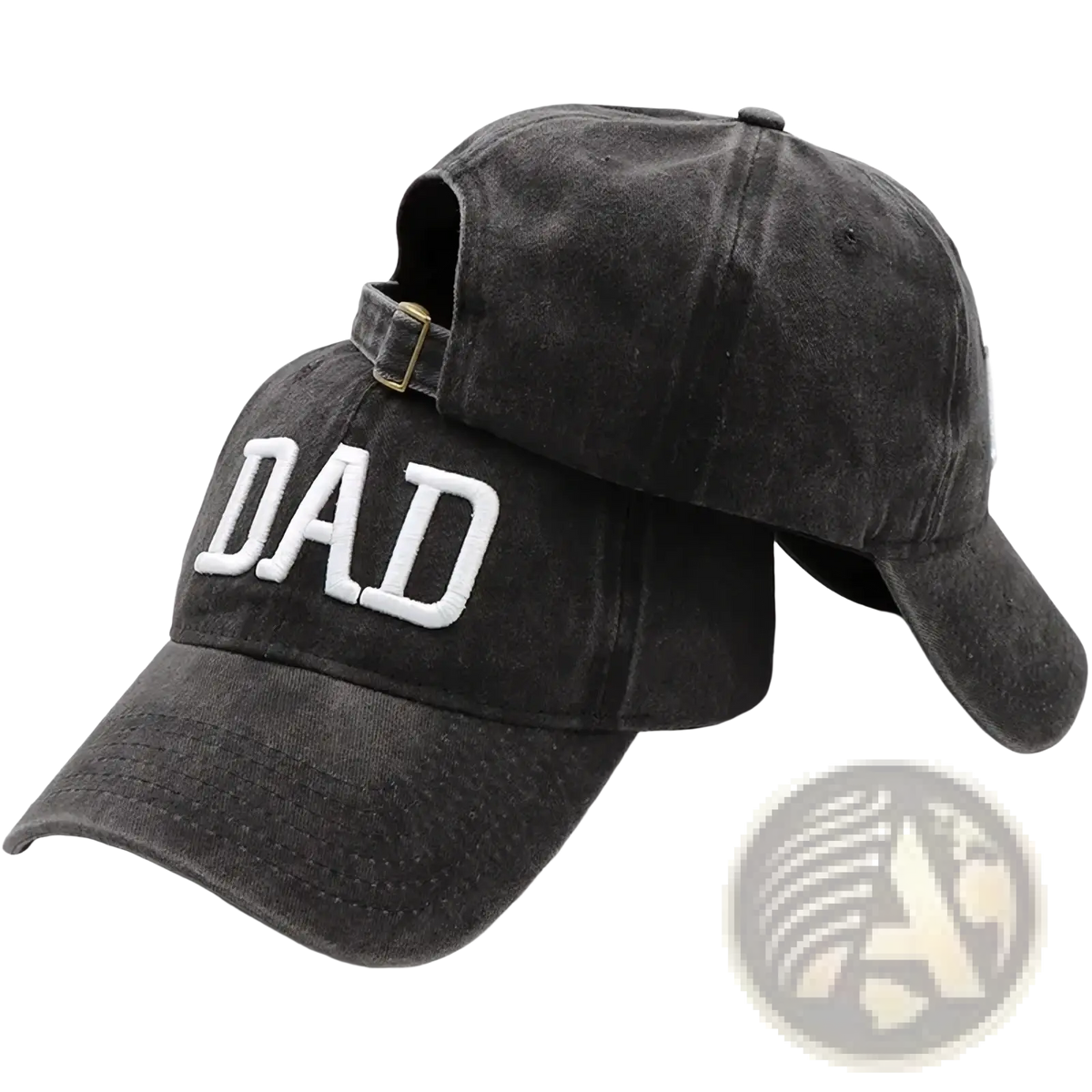 Black distressed cotton baseball cap with white embroidered dad lettering from mr and mrs couple parent hats collection