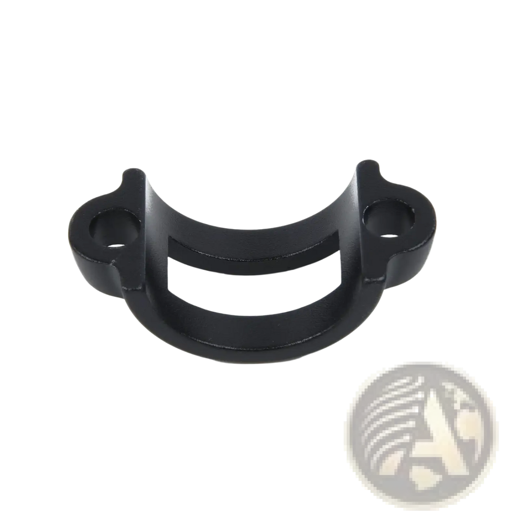 Black metal u-shaped mt2 handlebar clamp made of aluminum alloy with two circular holes for bicycle brake part use