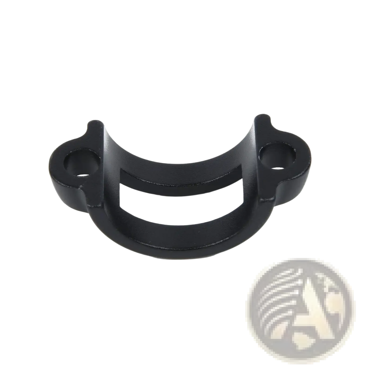 Black metal u-shaped mt2 handlebar clamp made of aluminum alloy with two circular holes for bicycle brake part use