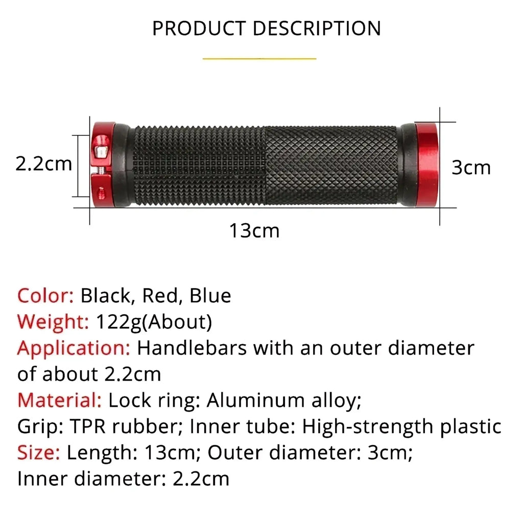 Mtb handlebar grips dual lock rubber bicycle grips with black and red textured tpr surface and aluminum alloy lock ring