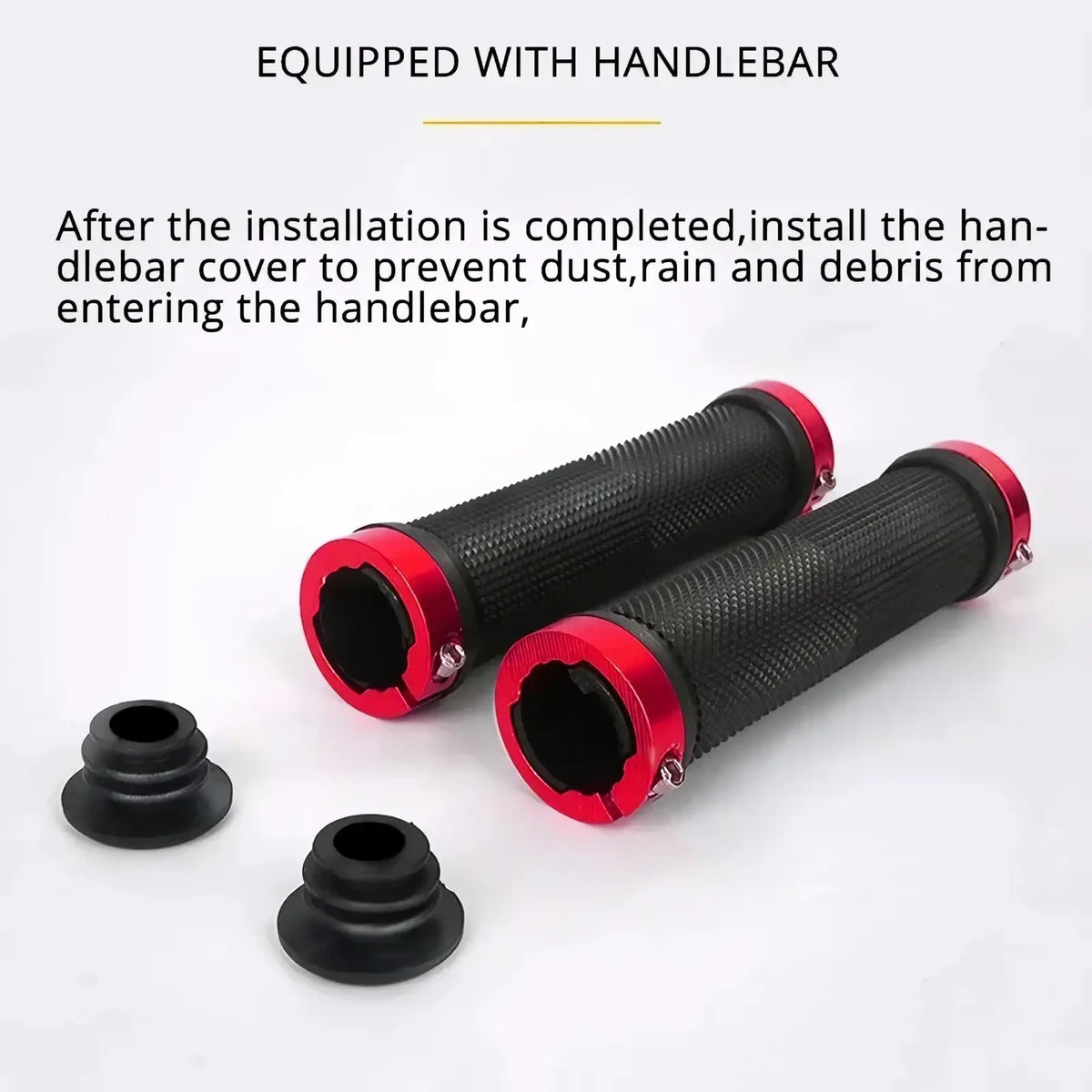 Mtb handlebar grips with dual lock red and black textured rubber bicycle grips for secure mountain biking