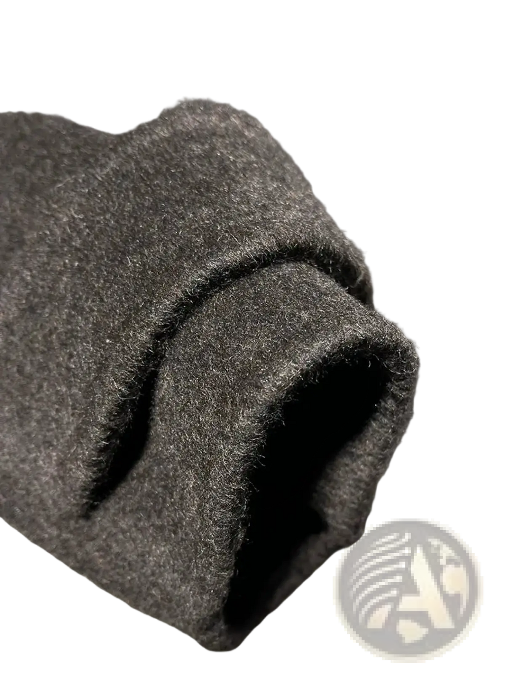 Mu and du gray herringbone wool coat cuff in dark gray with soft textured finish and subtle ribbed detailing