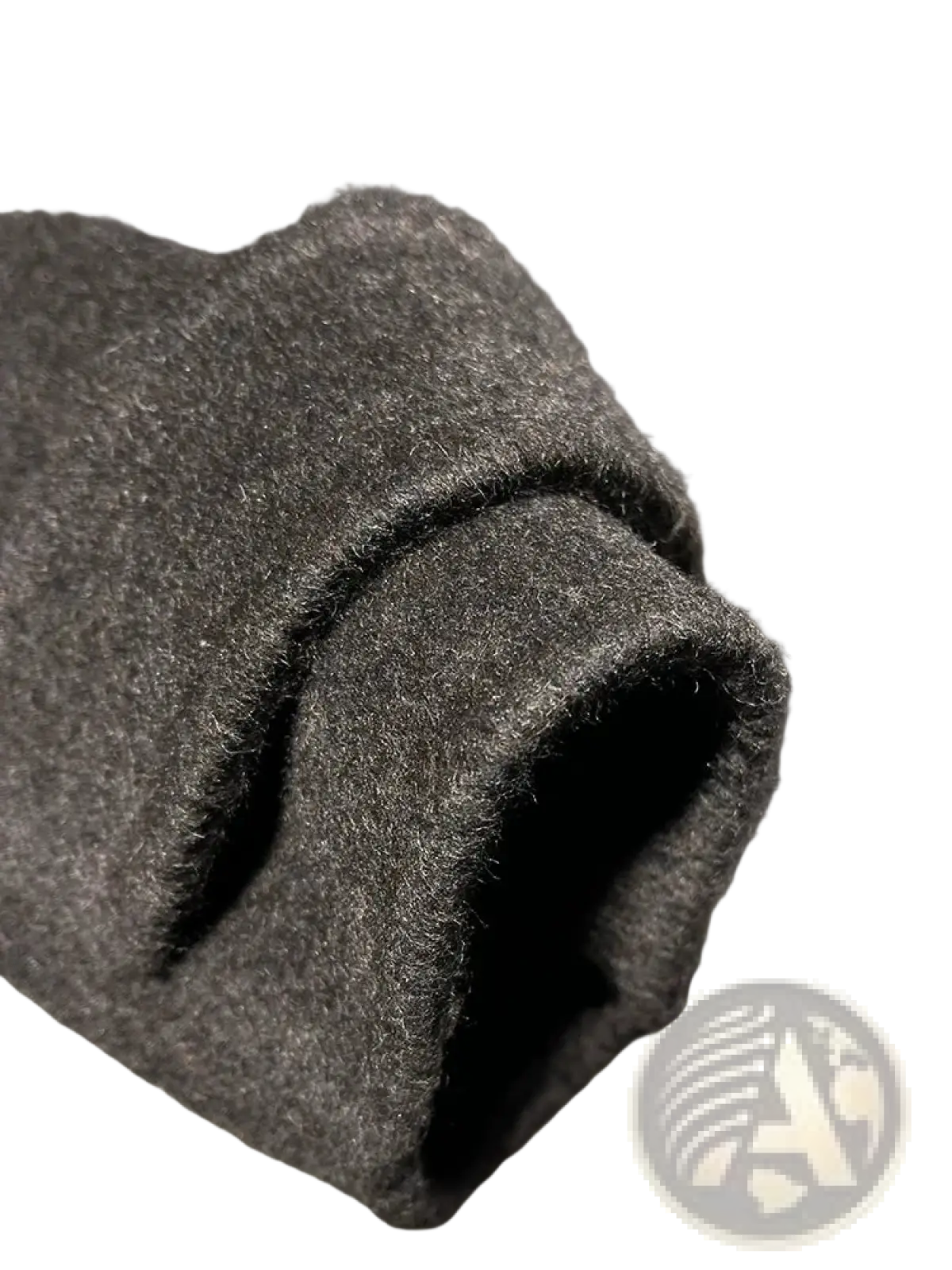 Mu and du gray herringbone wool coat cuff in dark gray with soft textured finish and subtle ribbed detailing